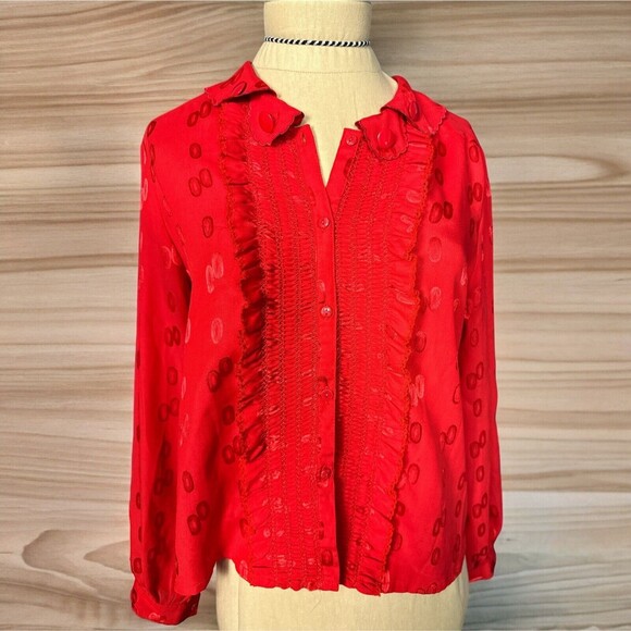 Gold Sun Tops - Gold Sun Red Button up Blouse Career Work Suit Casual Size Small